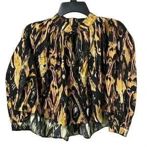 NWT TOPSHOP Cotton Ikat Cropped Blouse Womens Black Yellow Oversized Sz 6